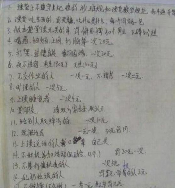史上最牛班規(guī) 說臟話1次1元30元包月