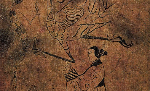 中國(guó)最早的帛畫(huà) 戰(zhàn)國(guó)時(shí)期的《人物龍鳳圖》