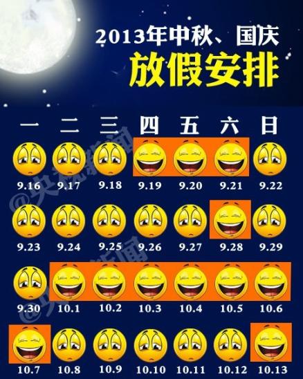 2013國慶放假安排,2013年十一放假安排,2013年國慶節(jié)放假安排