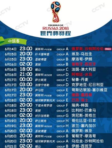 2018俄羅斯世界杯最新比賽對陣日程,2018世界杯北京時(shí)間完整賽程,2018年俄羅斯世界杯完整賽程表