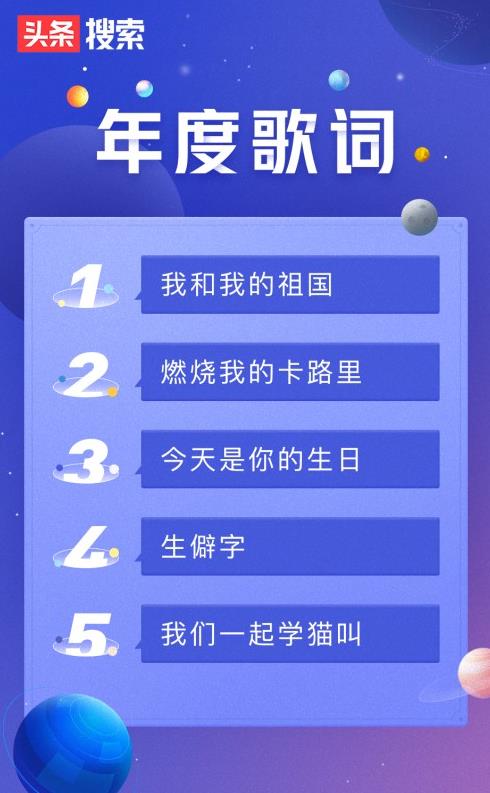 2019頭條搜索年度歌詞搜索榜單,《我和我的祖國》《生僻字》很熱門