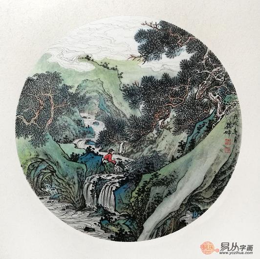 扇面國畫丨電視臺專訪畫家林德坤寫意山水畫欣賞