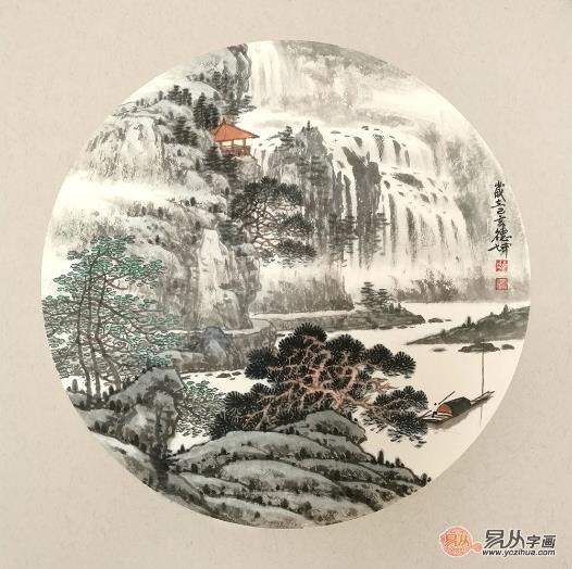 扇面國畫丨電視臺專訪畫家林德坤寫意山水畫欣賞