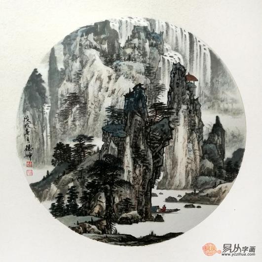 扇面國畫丨電視臺專訪畫家林德坤寫意山水畫欣賞