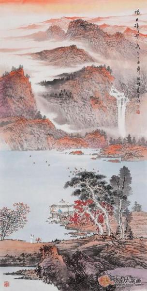 玄關墻裝飾畫一幅山水畫讓整個墻面格外有生機