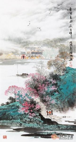 玄關墻裝飾畫一幅山水畫讓整個墻面格外有生機