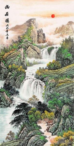 玄關墻裝飾畫一幅山水畫讓整個墻面格外有生機