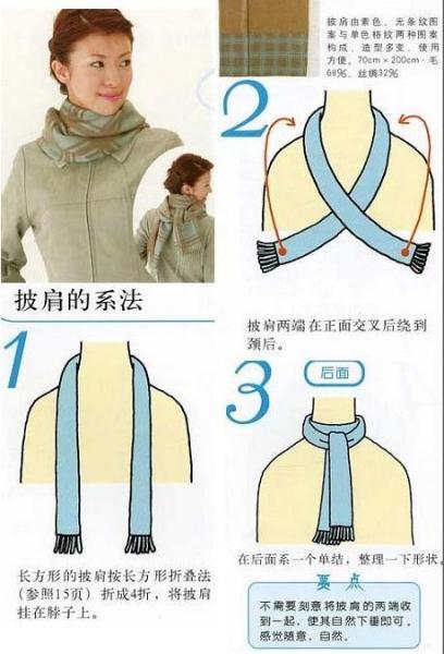 常見(jiàn)的圍巾系法圖解:雙層頸后結(jié)