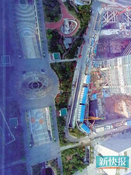 廣州花城廣場衛(wèi)星地圖似豬頭，“豬鼻子”原是音樂噴泉圖