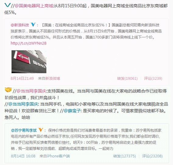 京東蘇寧價格戰(zhàn):戰(zhàn)爭擴大化 國美當(dāng)當(dāng)積極卷入價格戰(zhàn)