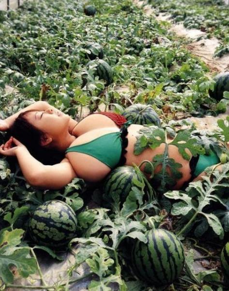 比比誰種的西瓜大？大胸美女的胸器與西瓜的對比